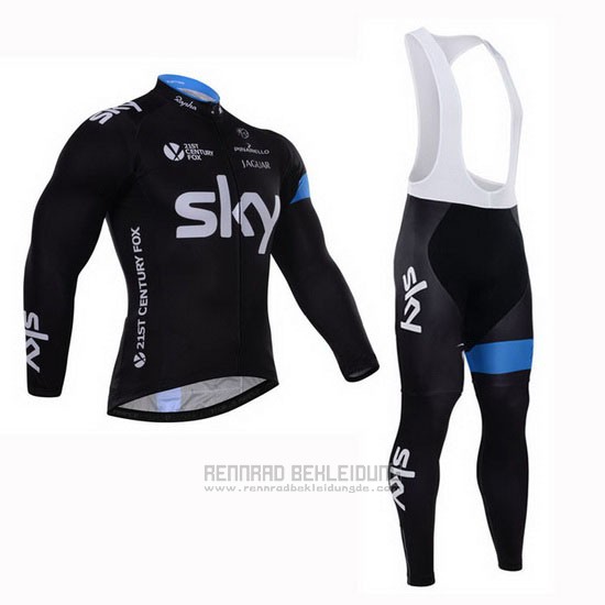 2015 Fahrradbekleidung Sky Azurblau und Shwarz Trikot Langarm und Tragerhose